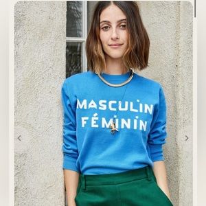 NWT Clare V. “Masculin Féminin" Knit Sweatshirt (Blue) XS